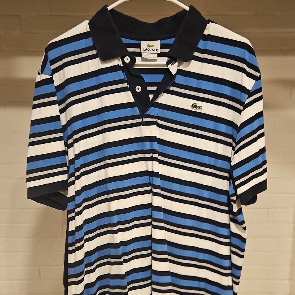 Lacoste Men's Polo with Blue and Black Stripes